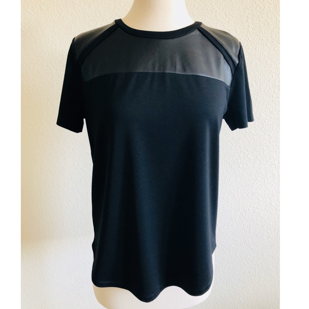 NWT Ann Taylor Faux Leather Yoke Ponte Blouse